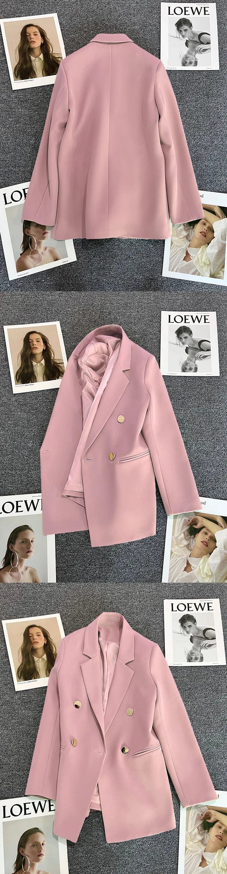 Candy Color Slim Blazer with Notched Collar and Metal Buttons