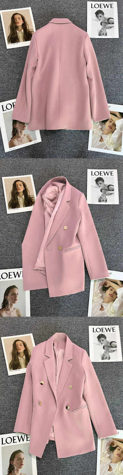 Candy Color Slim Blazer with Notched Collar and Metal Buttons