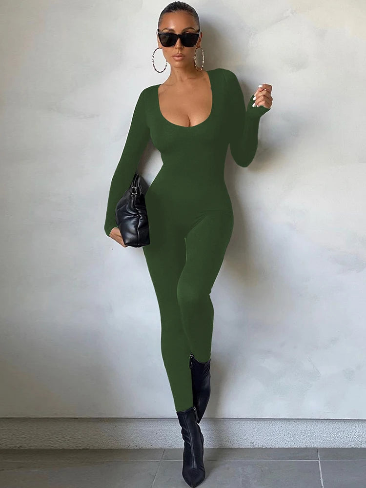 Dulzura Women Long Sleeve Bodycon Jumpsuit Overall