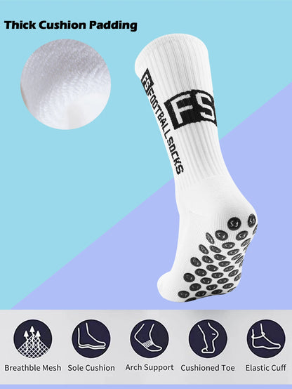 Men's Anti Slip Soccer Socks with Grippers 4 Pairs
