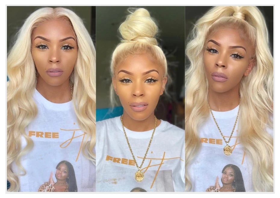 613 Honey Blonde Body Wave Human Hair Wig 360 Lace Frontal