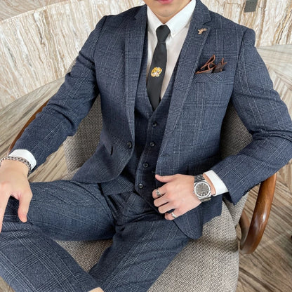 Modified Plaid Three-Piece Suit for Men