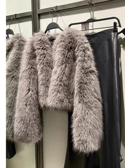 Women's Faux Fur Round Neck Short Jacket