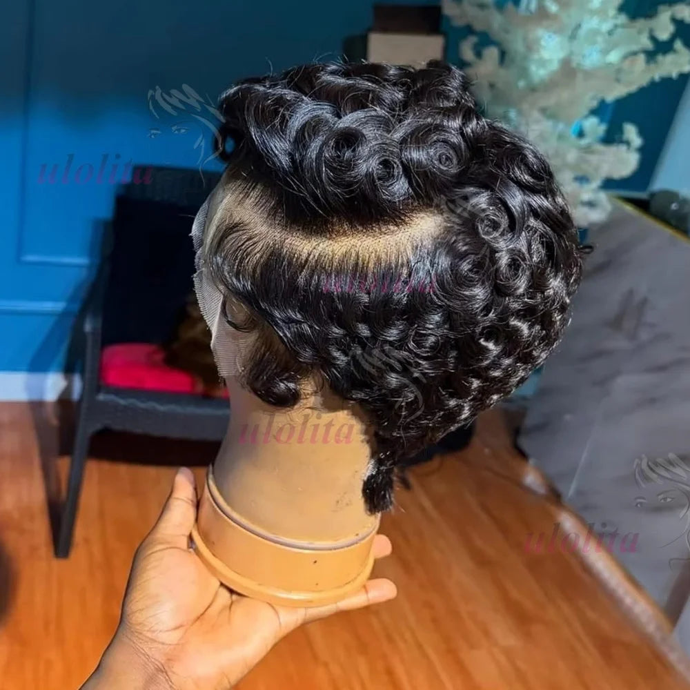 Chioma Curly Pixie Cut Wig Short Bob Human Hair Black
