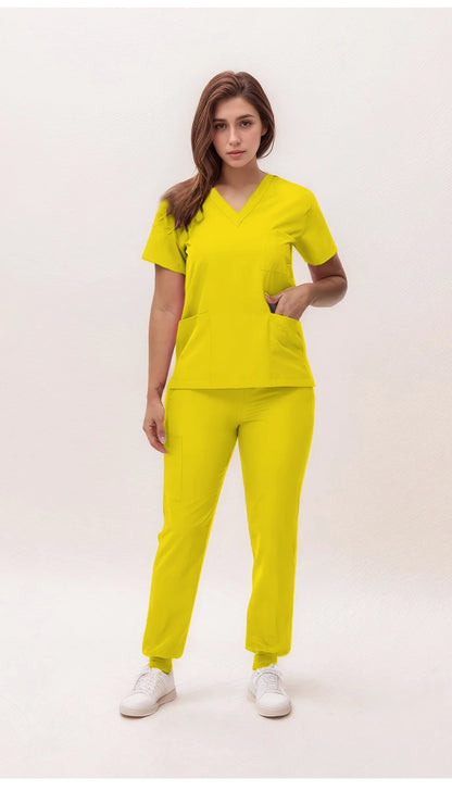 Stretchy V-Neck Nurse Scrub Set Jogger Pants