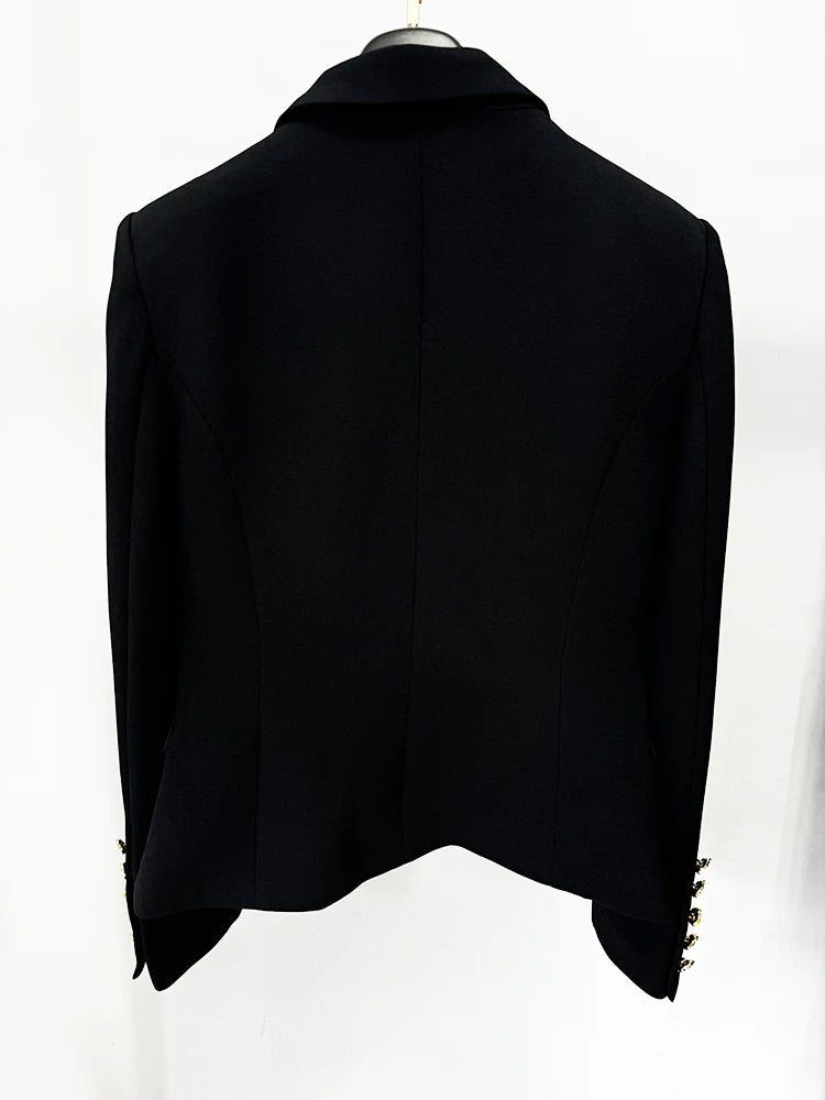 Slim Fitting Color Block Blazer with Rose Metal Buttons