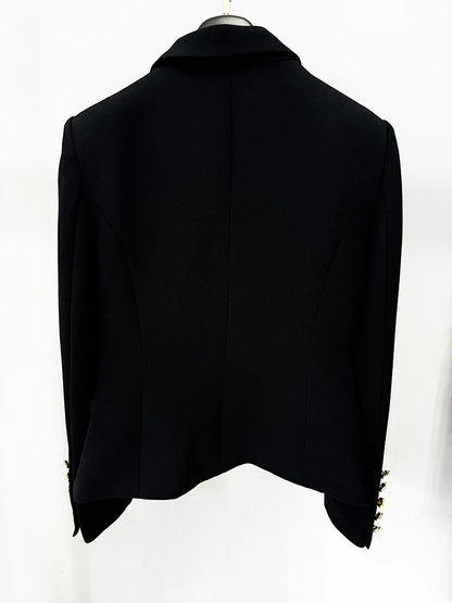 Slim Fitting Color Block Blazer with Rose Metal Buttons