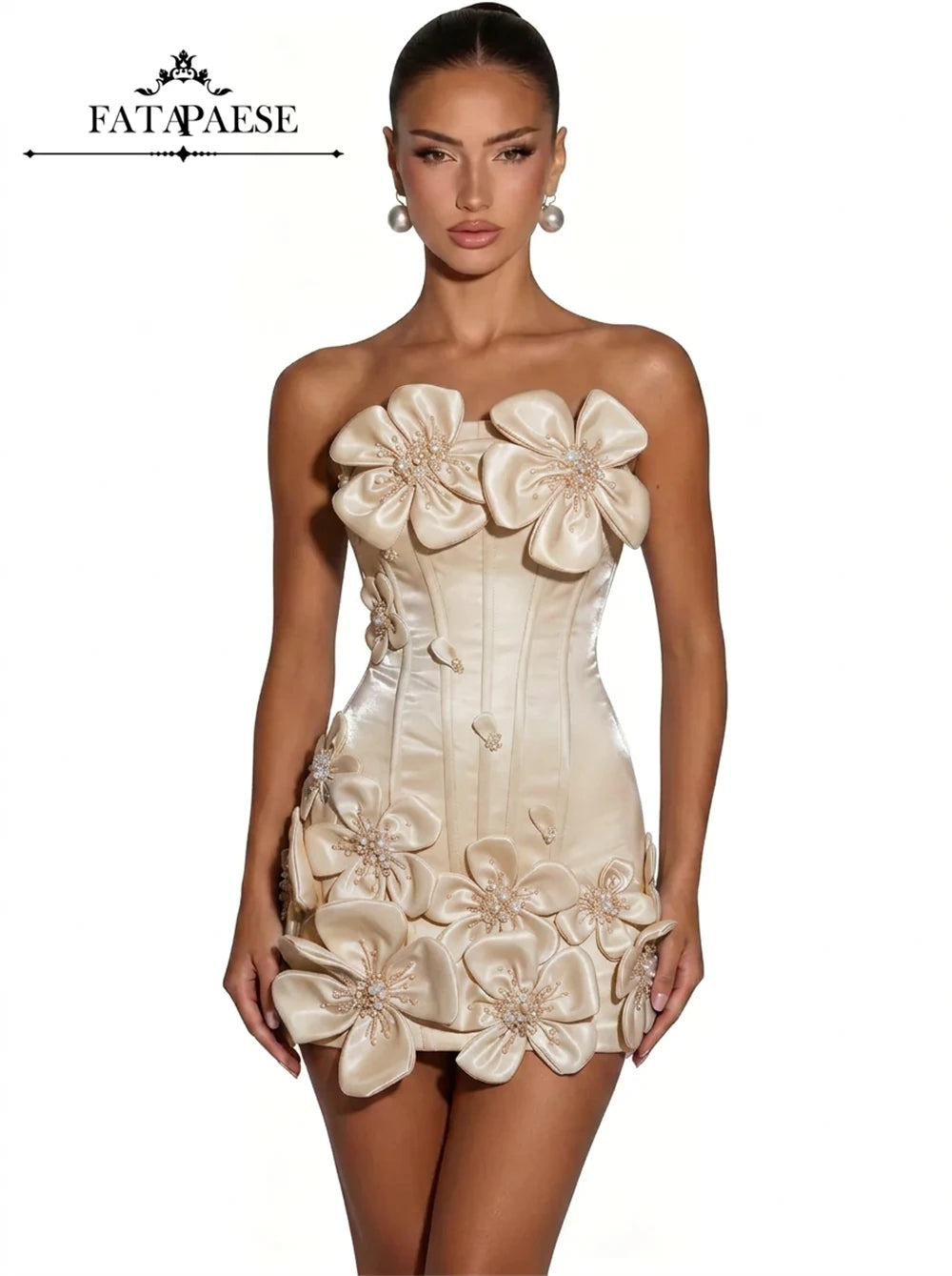3D Floral Corset Mini Evening Dress with Rhinestones