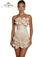 3D Floral Corset Mini Evening Dress with Rhinestones