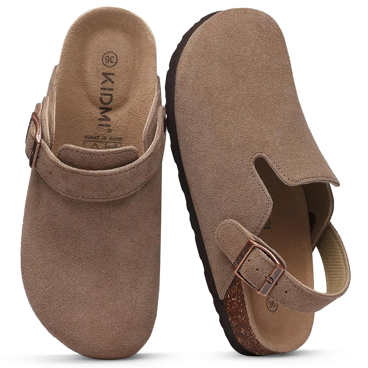 Genuine Leather Clogs with Cork Footbed for Women