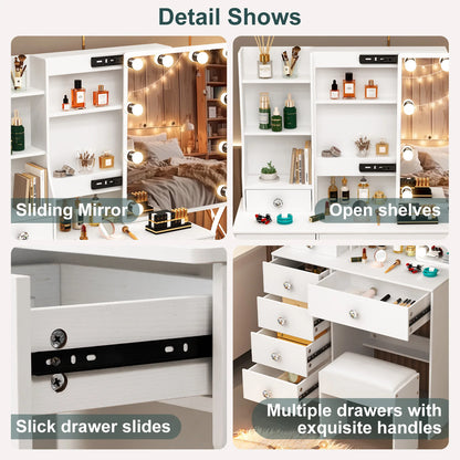 Teousev White LED Makeup Vanity Set with Stool