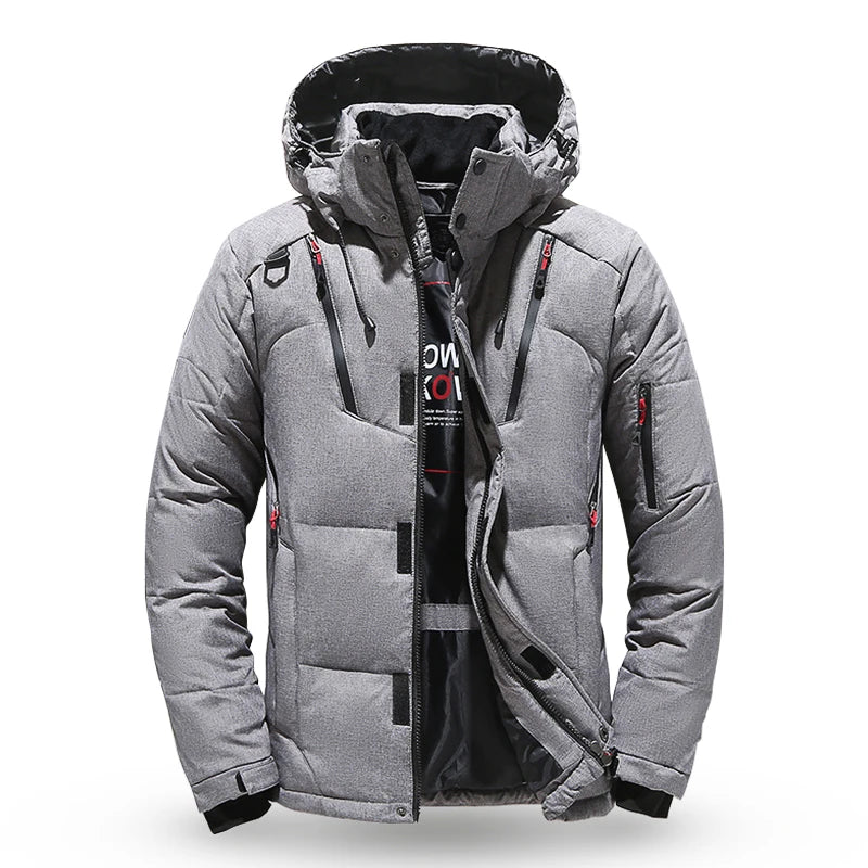 Men's White Duck Down Winter Jacket Hooded Parka