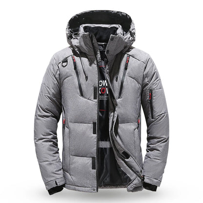 Men's White Duck Down Winter Jacket Hooded Parka
