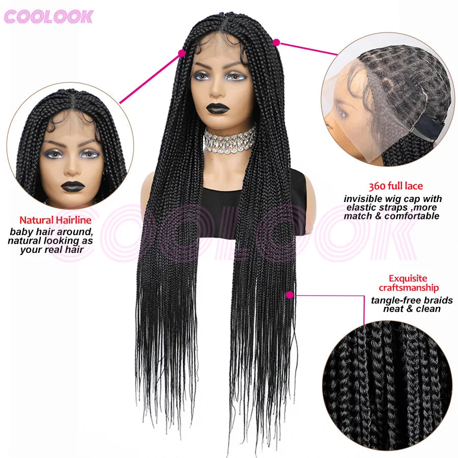 Cornrows Braided Wig 36 Inches Synthetic Hair Black