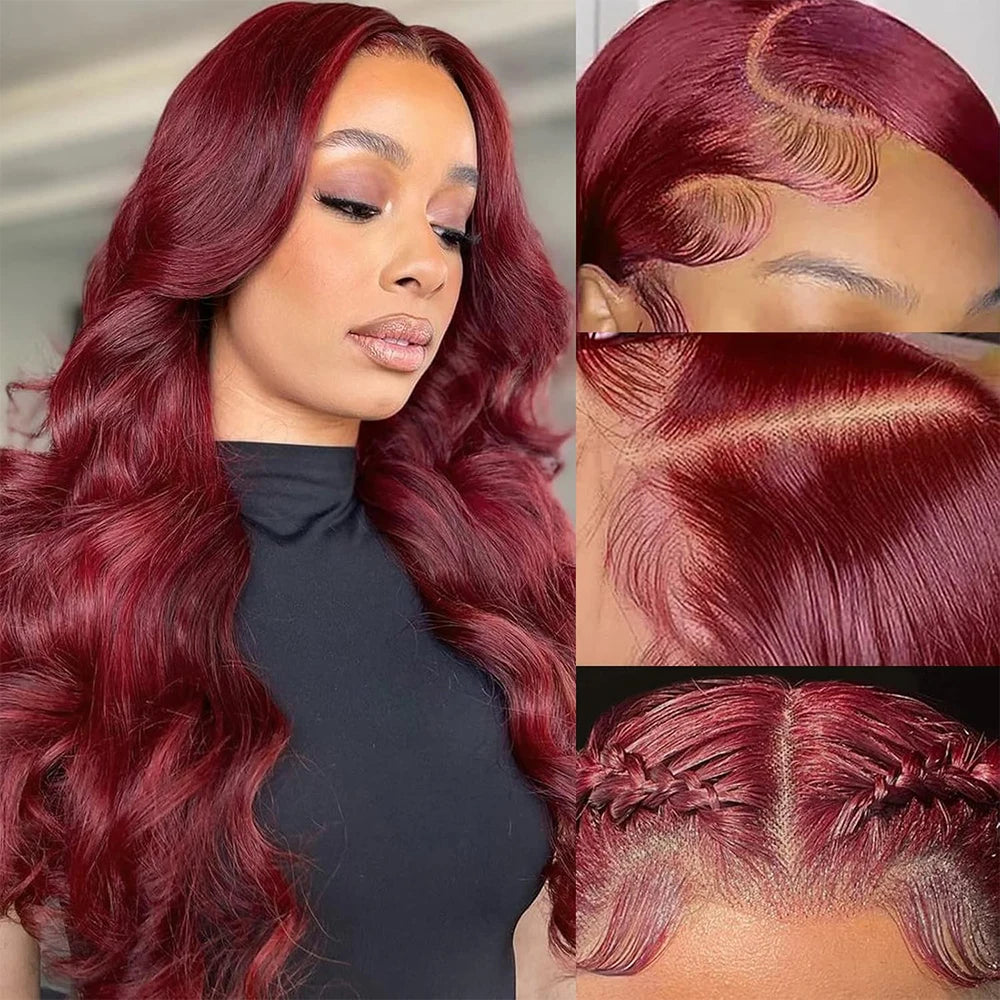 34 Inch Burgundy Lace Front Wig Human Hair Body Wave