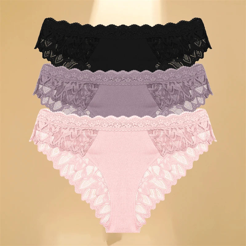 Lace Hollow Out Low-Waist Floral Briefs for Women