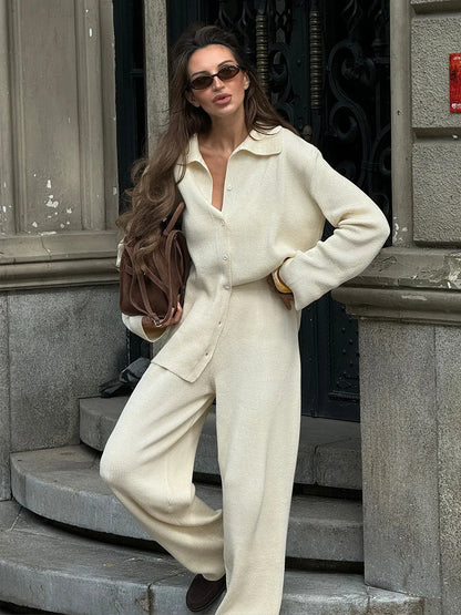 Knit Cardigan Pants Set for Women - Thick and Warm Outfit