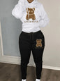 Plus Size Cartoon Bear Print Hooded Sweater Set