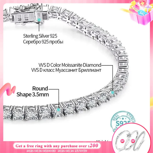 Moissanite Tennis Bracelet Round Cut 925 Silver White Gold
