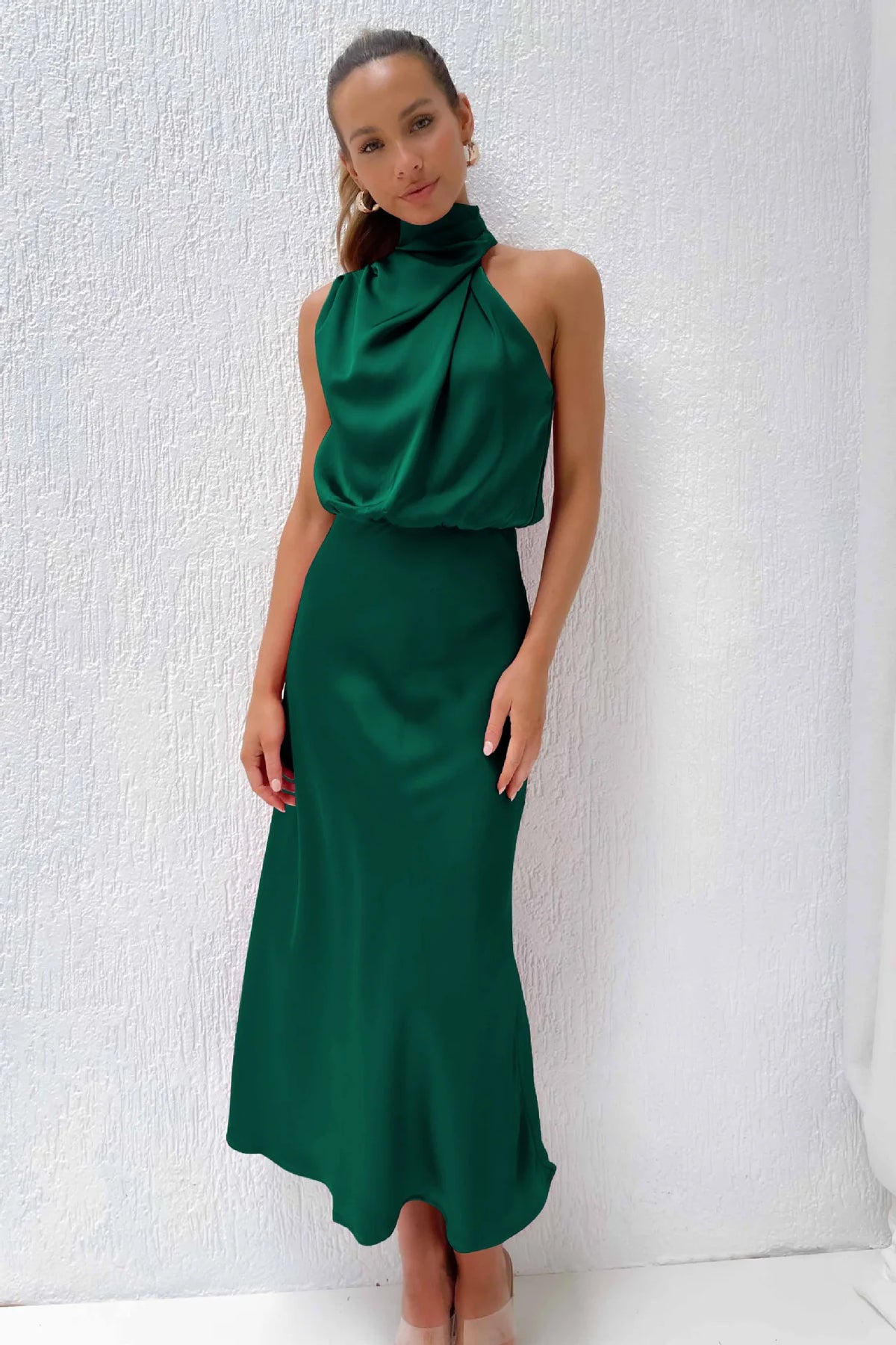 Elegant Silk Satin Sleeveless Long Dress for Women