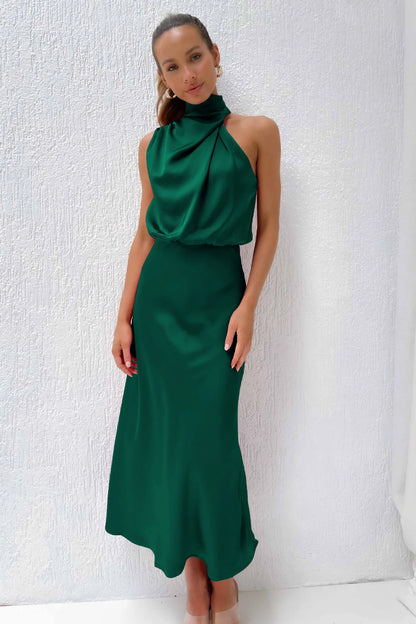 Elegant Silk Satin Sleeveless Long Dress for Women