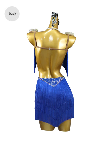 Latin Performance Dance Dress Women Blue Fringe Skirt