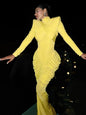 Maxi Dress Women Turtleneck Full Sleeve Backless