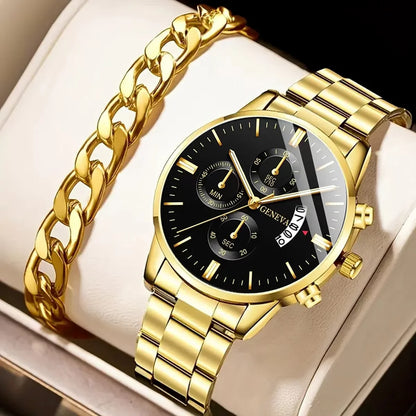 Men's Stainless Steel Quartz Calendar Watch