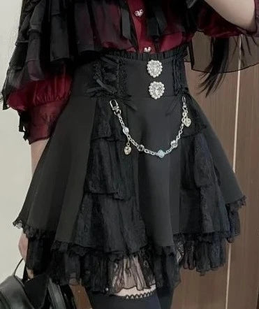 Japanese Sweet Lolita Mini Skirt Women Retro Lace Skirt
