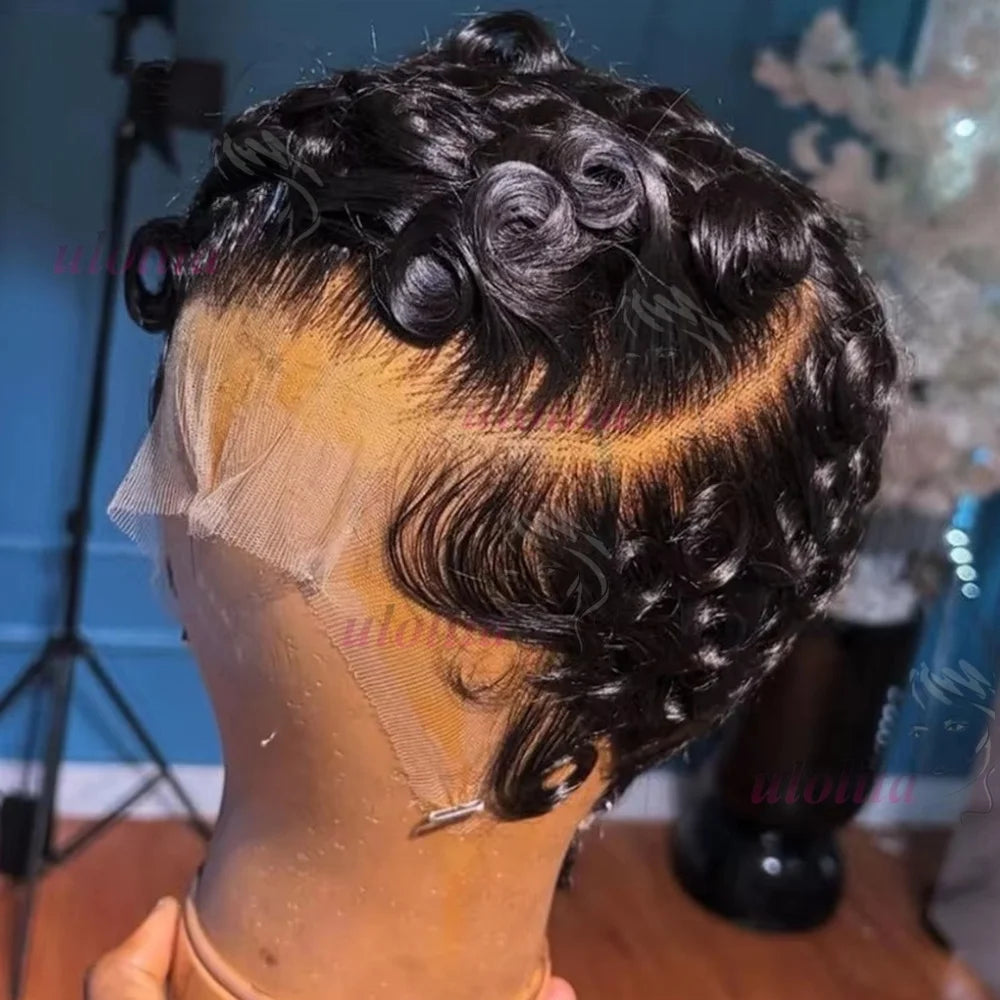 Chioma Curly Pixie Cut Wig Short Bob Human Hair Black