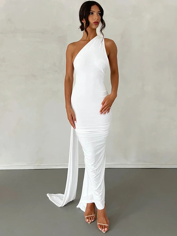 Hugcitar One Shoulder Backless Maxi Dress Women