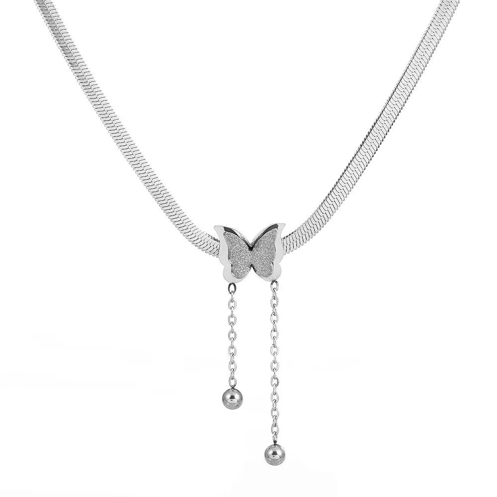 Stainless Steel Butterfly Choker Necklace for Women