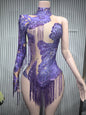 Rhinestone Tassel Elastic Bodysuit for Women