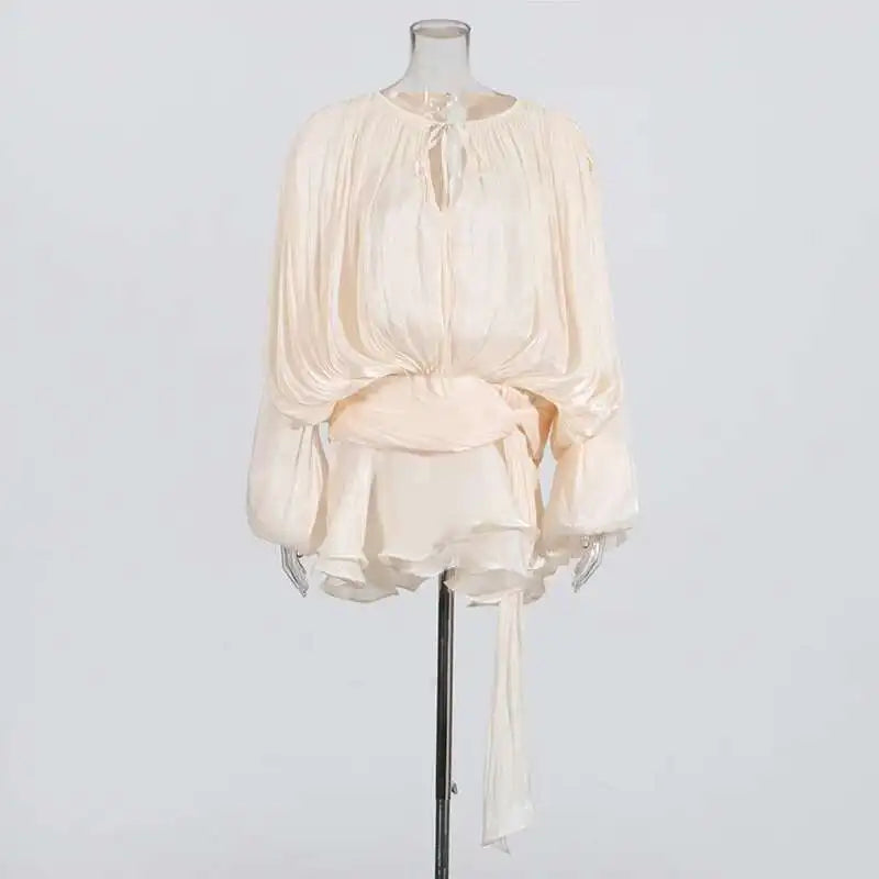 TWOTWINSTYLE V Neck Long Sleeve Mini Dress for Women