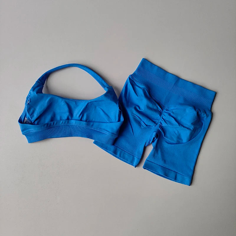 Peach High Waist Seamless Sports Bra and Shorts Set