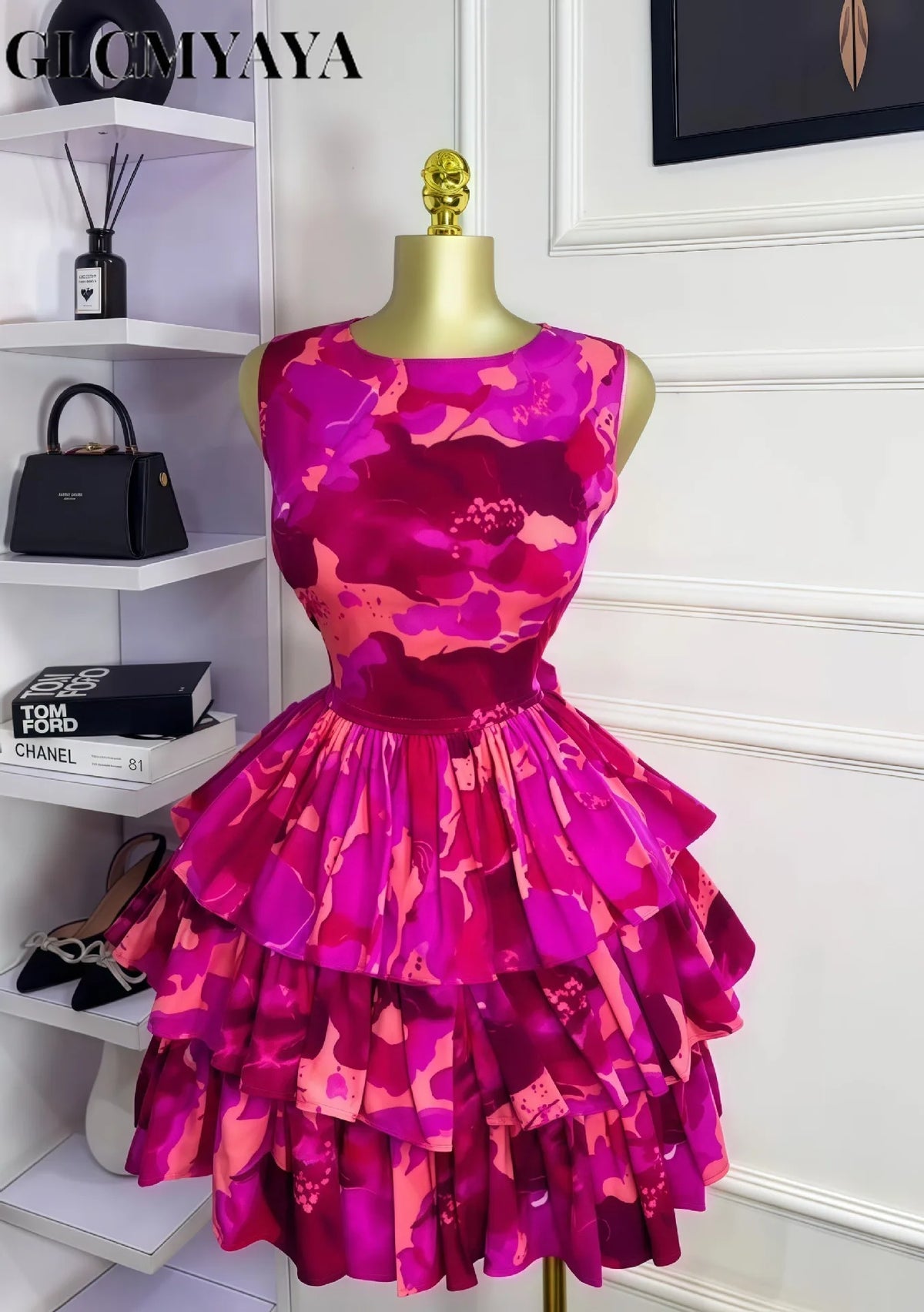 Floral Printed Sleeveless Ball Gown Dress for Women