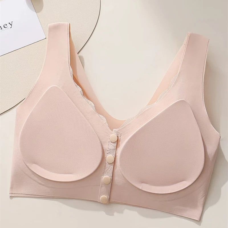 Seamless Lace Front-Button Bra for Women