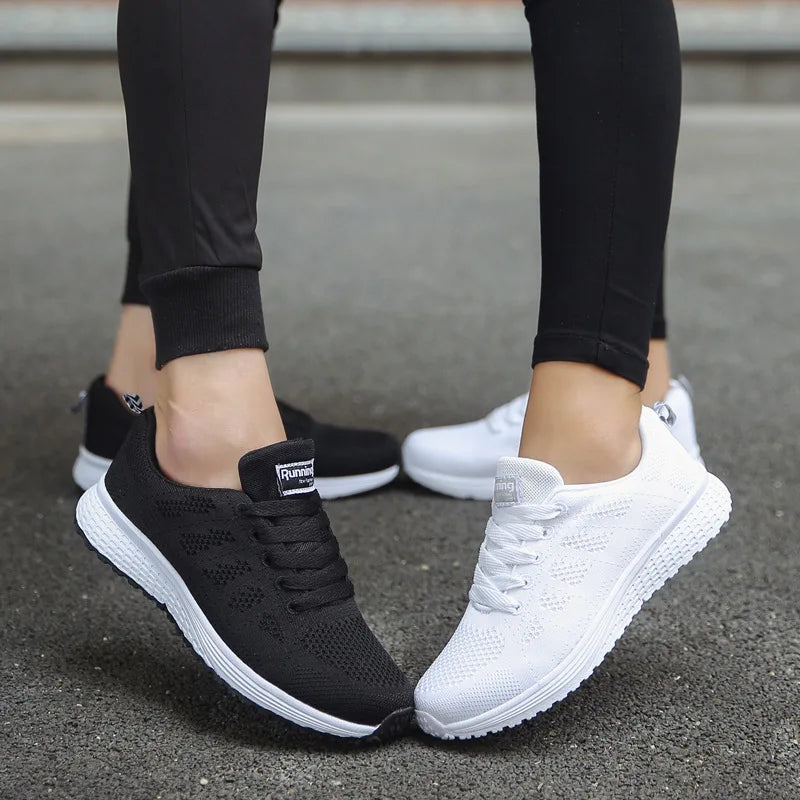 Women Breathable Mesh Flat Sneakers White