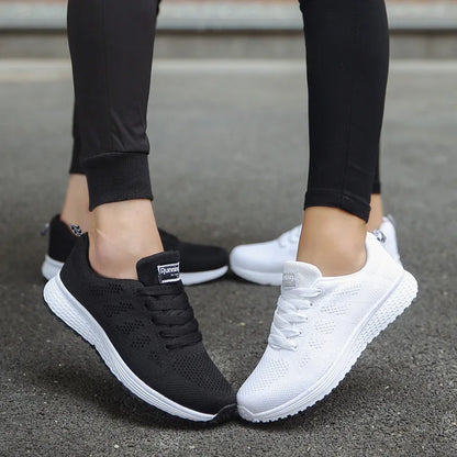 Women Breathable Mesh Flat Sneakers White