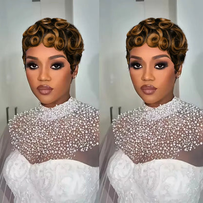 Short Layered Curly Pixie Cut Wig Natural Black