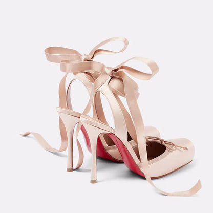 High-Heeled Satin Bow Ankle Strap Sandals for Women