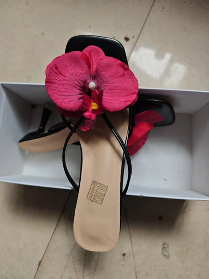 Orchid Flower High Heeled Slingback Shoes for Women