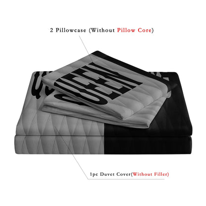 3pcs King and Queen Printed Duvet Cover Set Pink Black