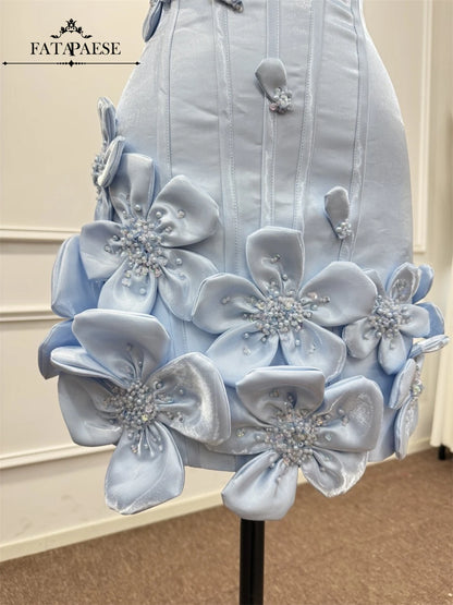 3D Floral Corset Mini Evening Dress with Rhinestones