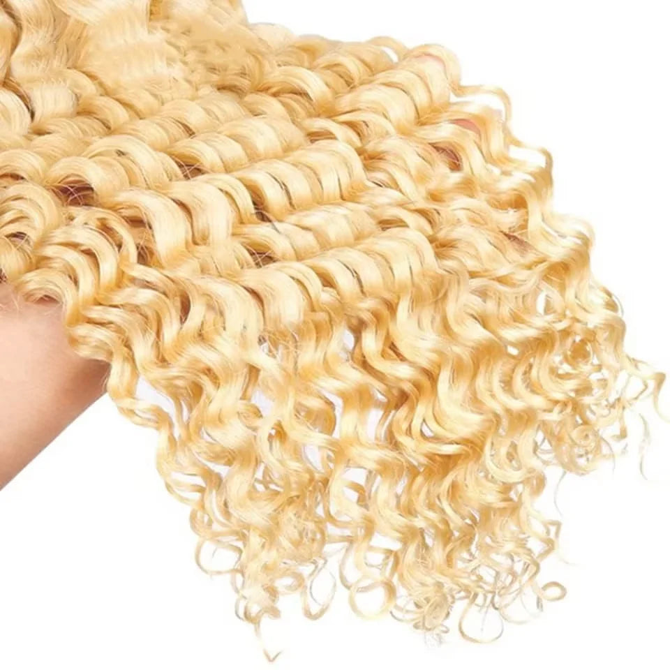 613 Blonde Deep Wave Human Hair Bundles 28 30 32 Inch