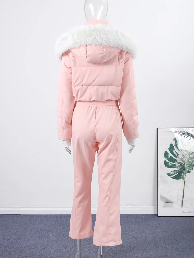 Women's Waterproof Ski Jumpsuit Hooded Winter Outfit