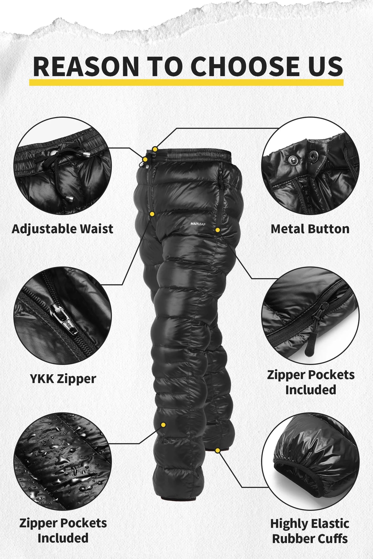 Mapleaf Ultralight Down Pants Waterproof Windproof Ski Trousers