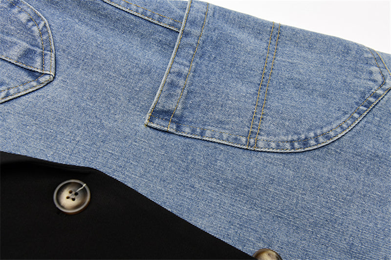 Women Vintage Denim Patchwork Blazer Coat