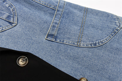 Women Vintage Denim Patchwork Blazer Coat