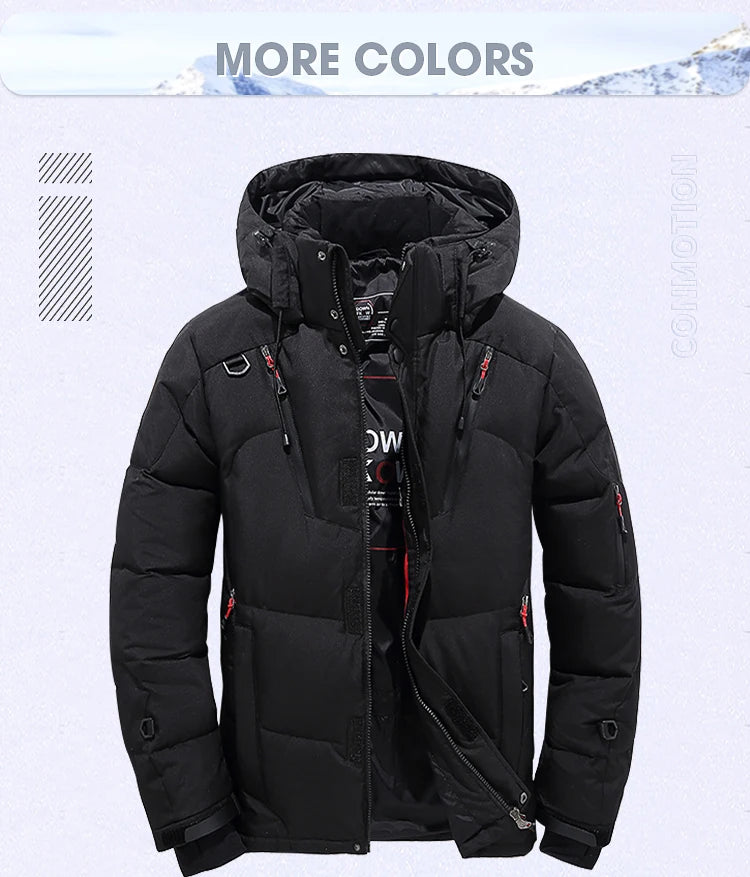 Men's White Duck Down Winter Jacket Hooded Parka